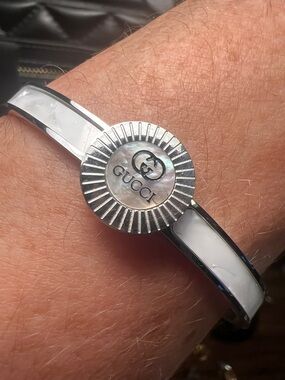 Women's White Mother-of-Pearl Logo Bangle Bracelet